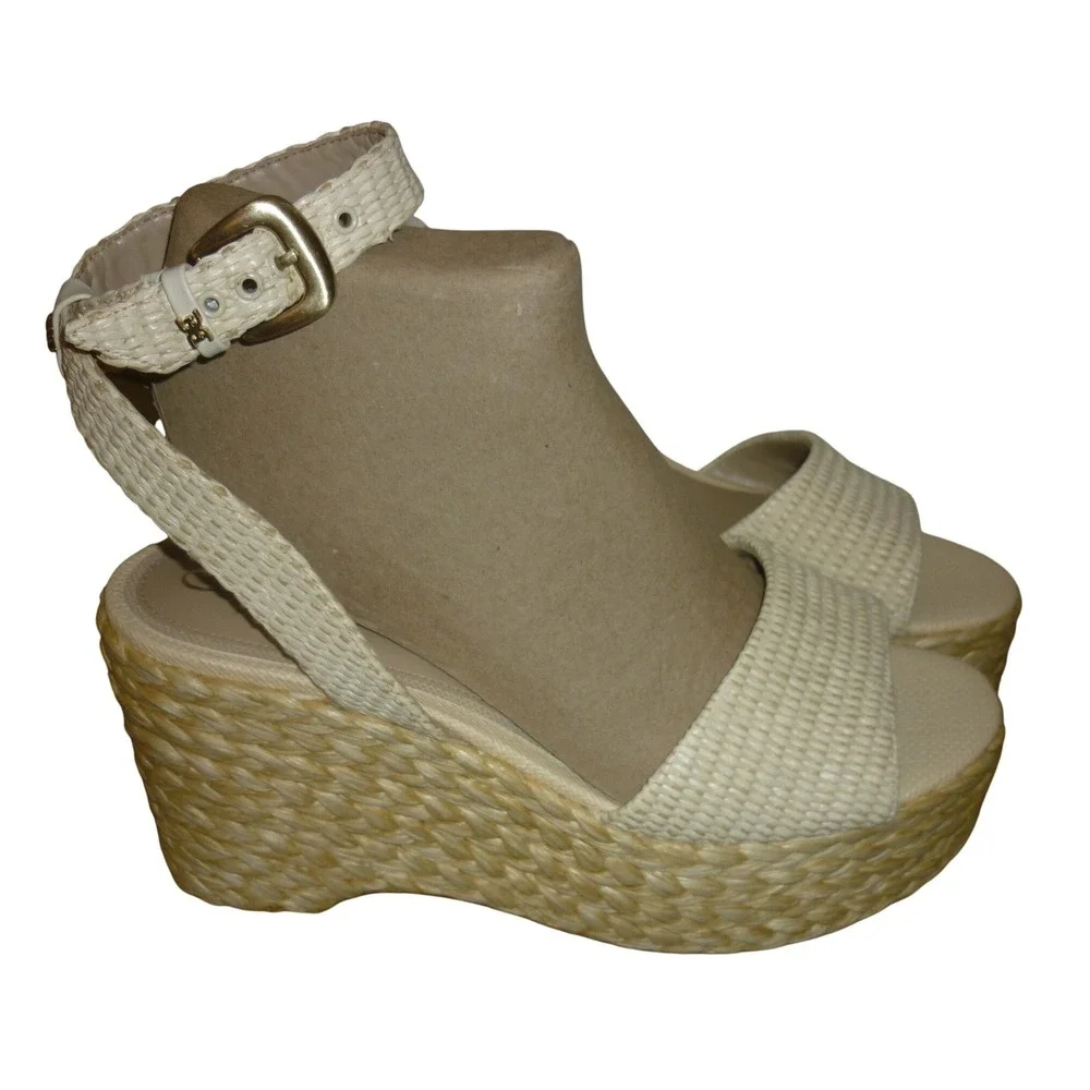 NWOB Sam Edelman‎ Ivory Woven Raffia Platform Wedge Sandals Size 11 Ankle Strap